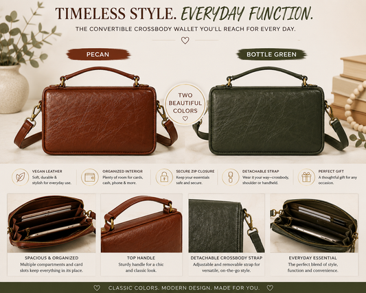 Pecan &Bottle Green Convertible Crossbody Wallet