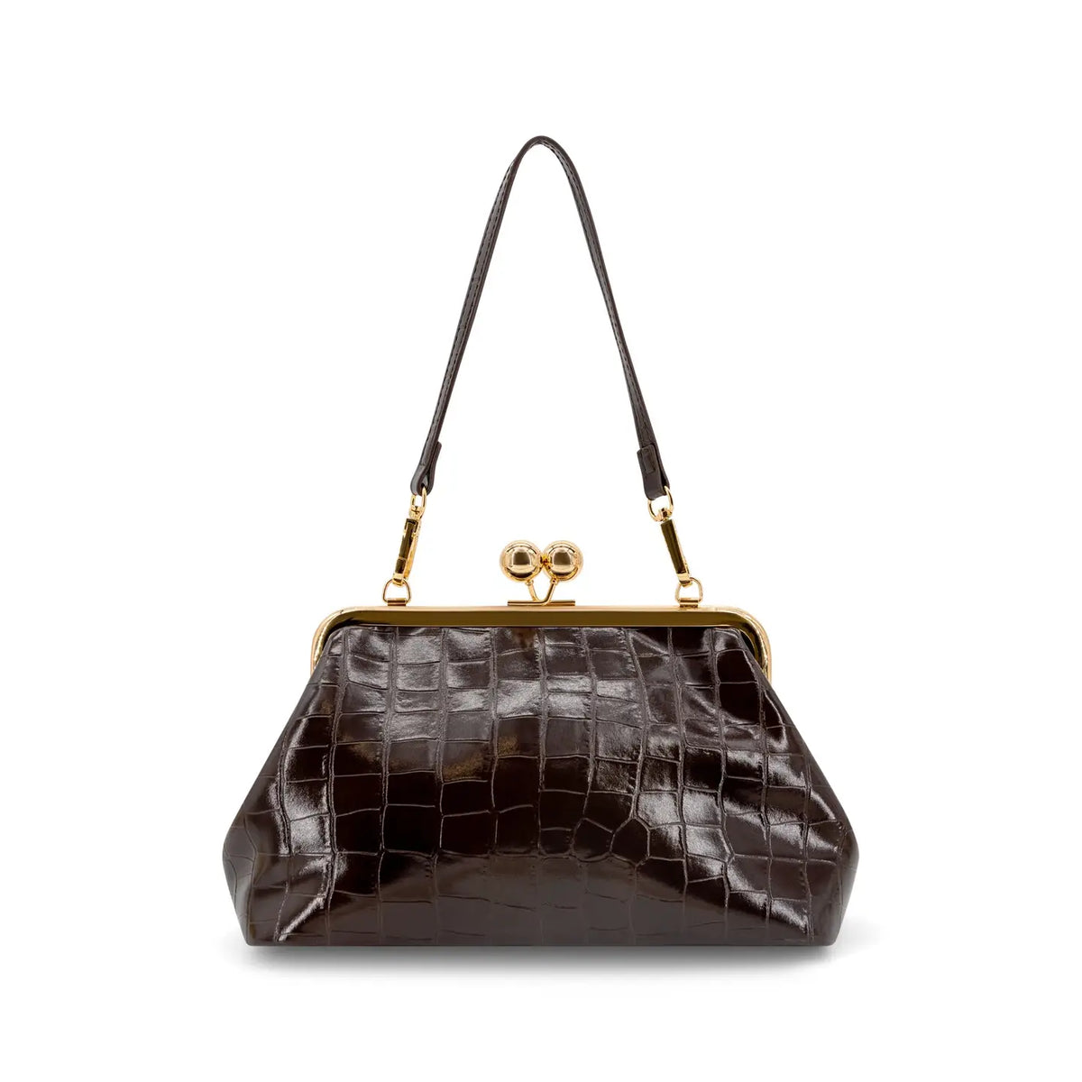 The Windsor Chocolate Croc Kisslock Bag