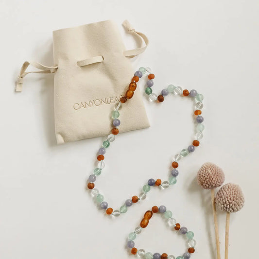 Baltic Sea Amber + Natural Gemstone | Beaded Necklace