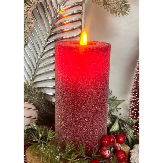 Red Frosted Moving Flame Led Candle 3x6in