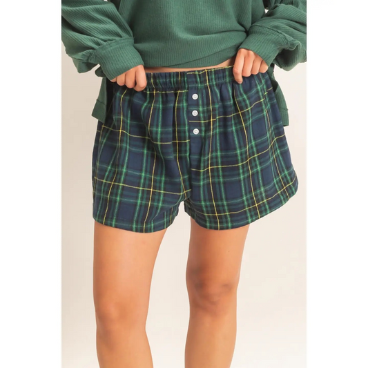 Button Front Plaid Shorts