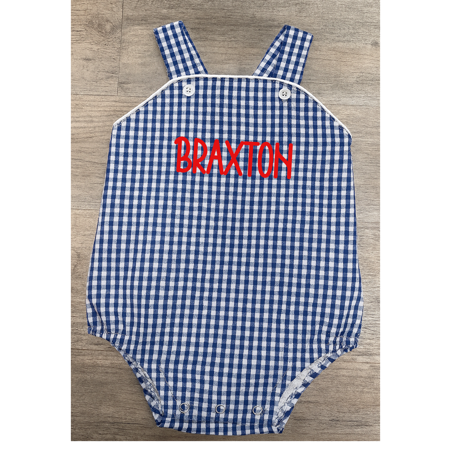 Classic Navy Checked Romper | Monogram Me