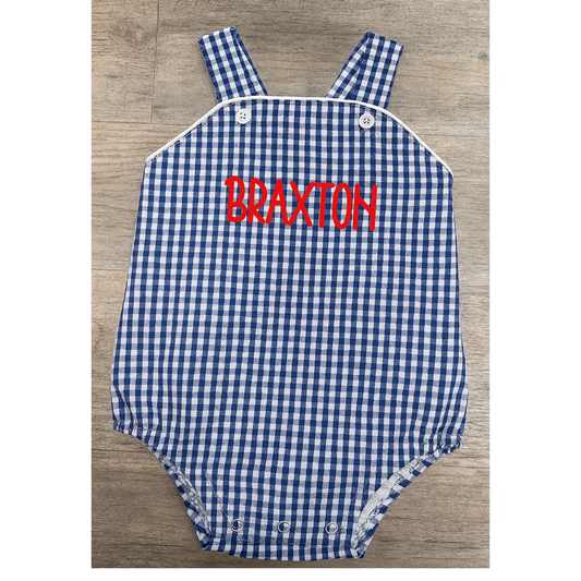 Classic Navy Checked Romper | Monogram Me