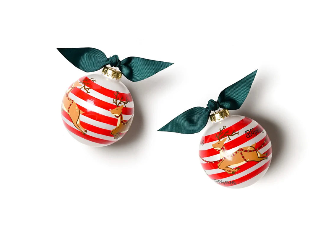 Reindeer in Flight | Glass Christmas Ornament