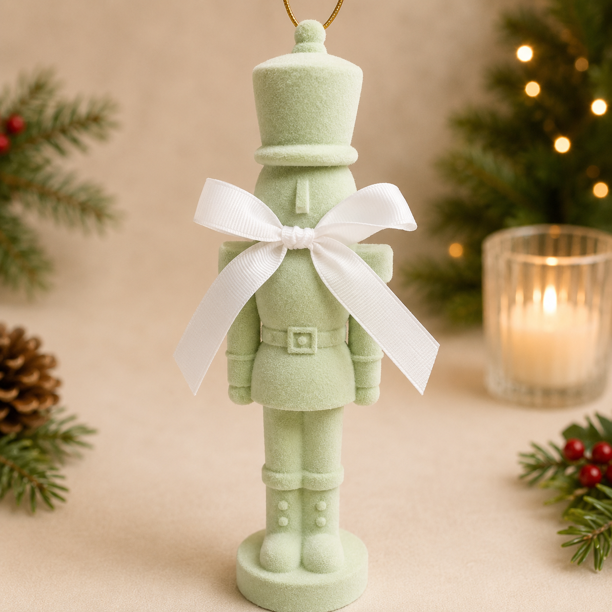 Green Flocked Nutcracker