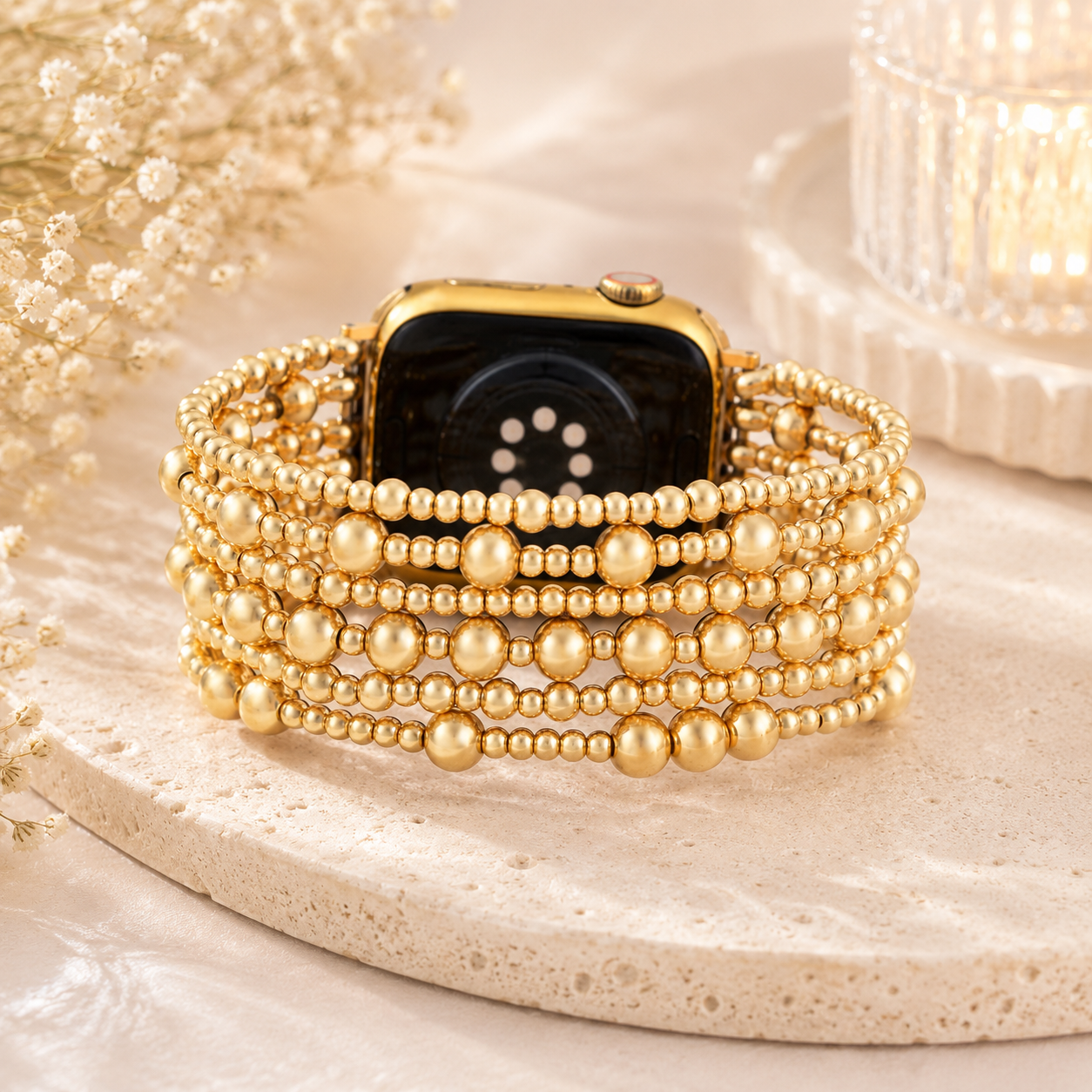 Golden Demure Stretch Apple Watch Strap