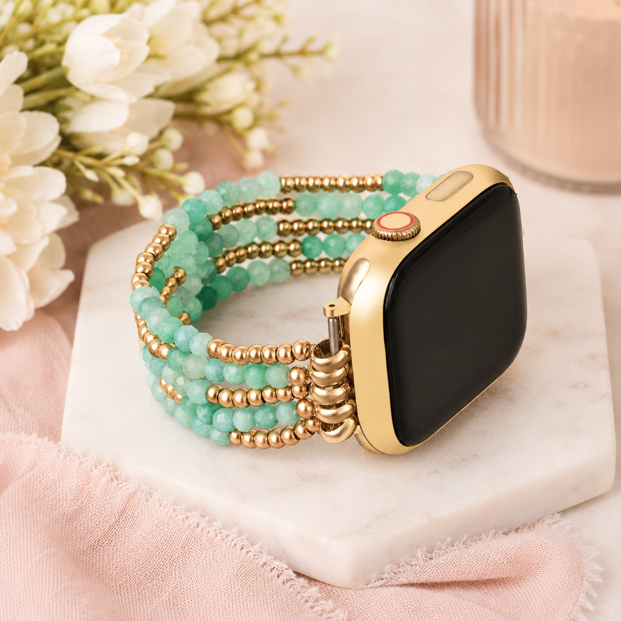 Glowing Amazonite Stretch Apple Watch Strap