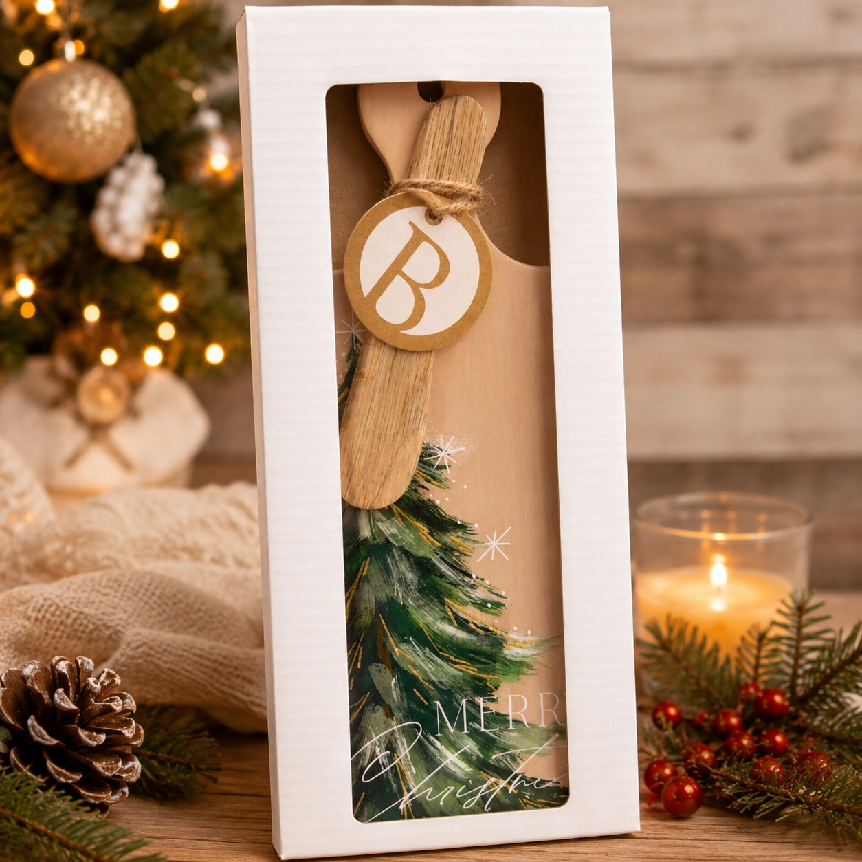 Gilded Painterly Tree Cuterie & Spreader Set Christmas