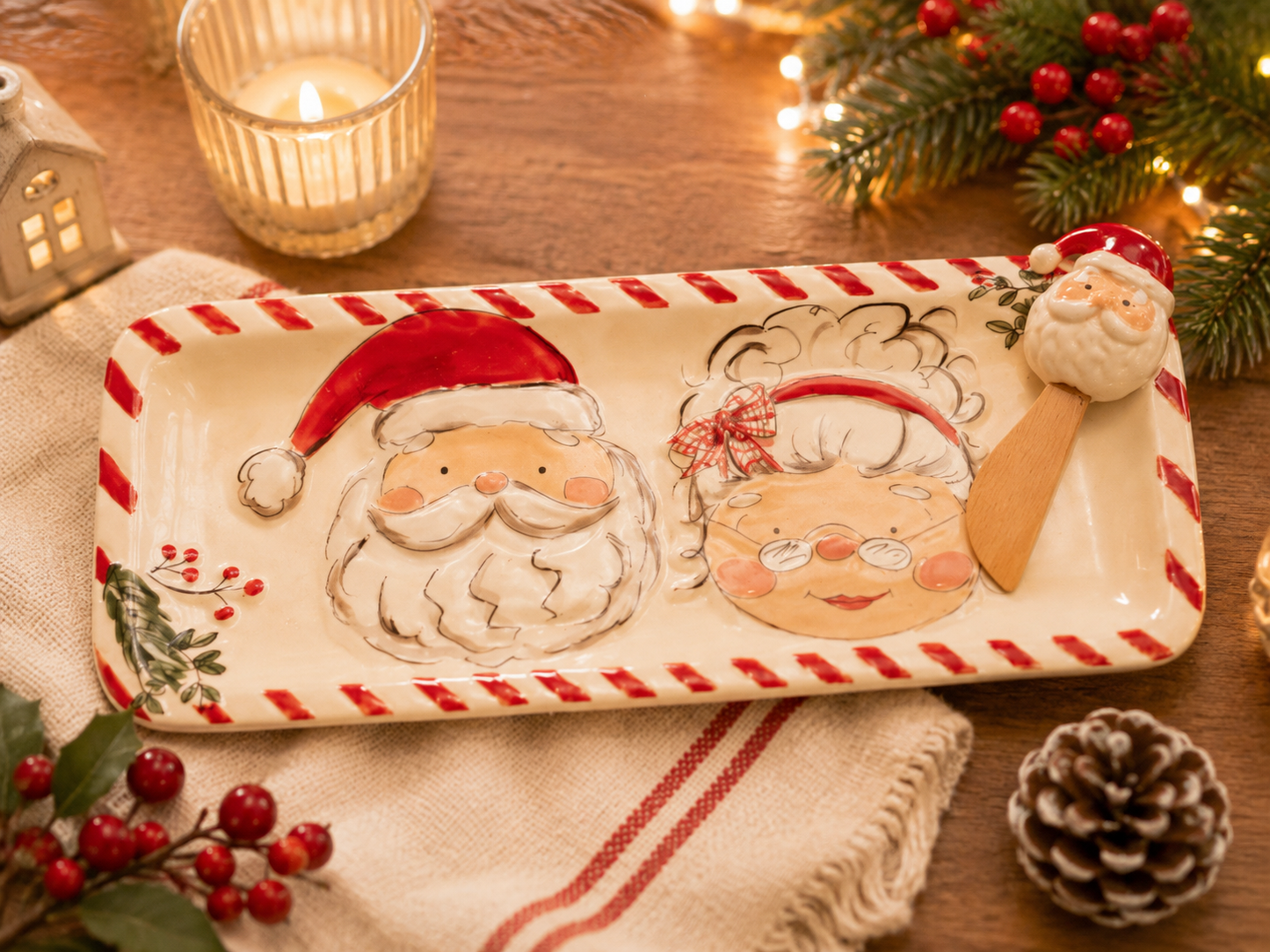 Mr. & Mrs. Claus Farm Tray Set