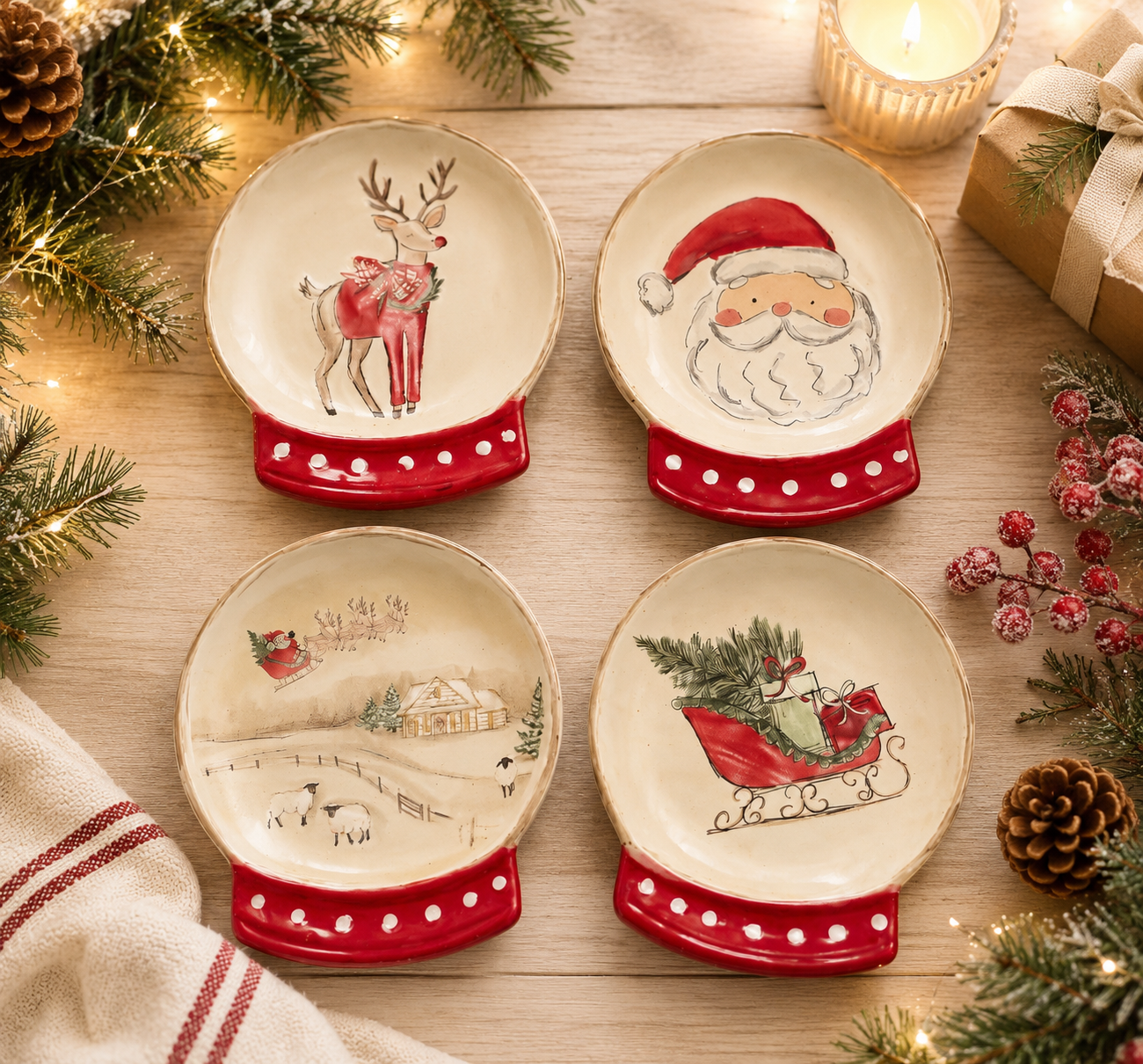 Snow Globe Tidbit Plates