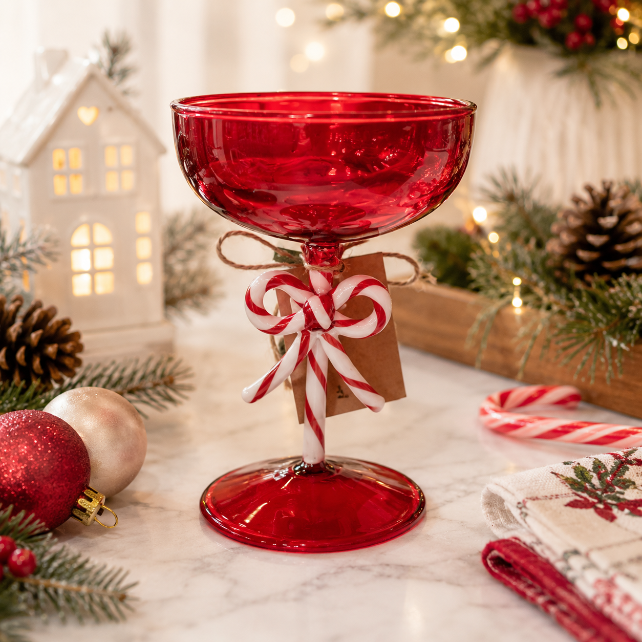 Red Candy Cane Coupe Glass