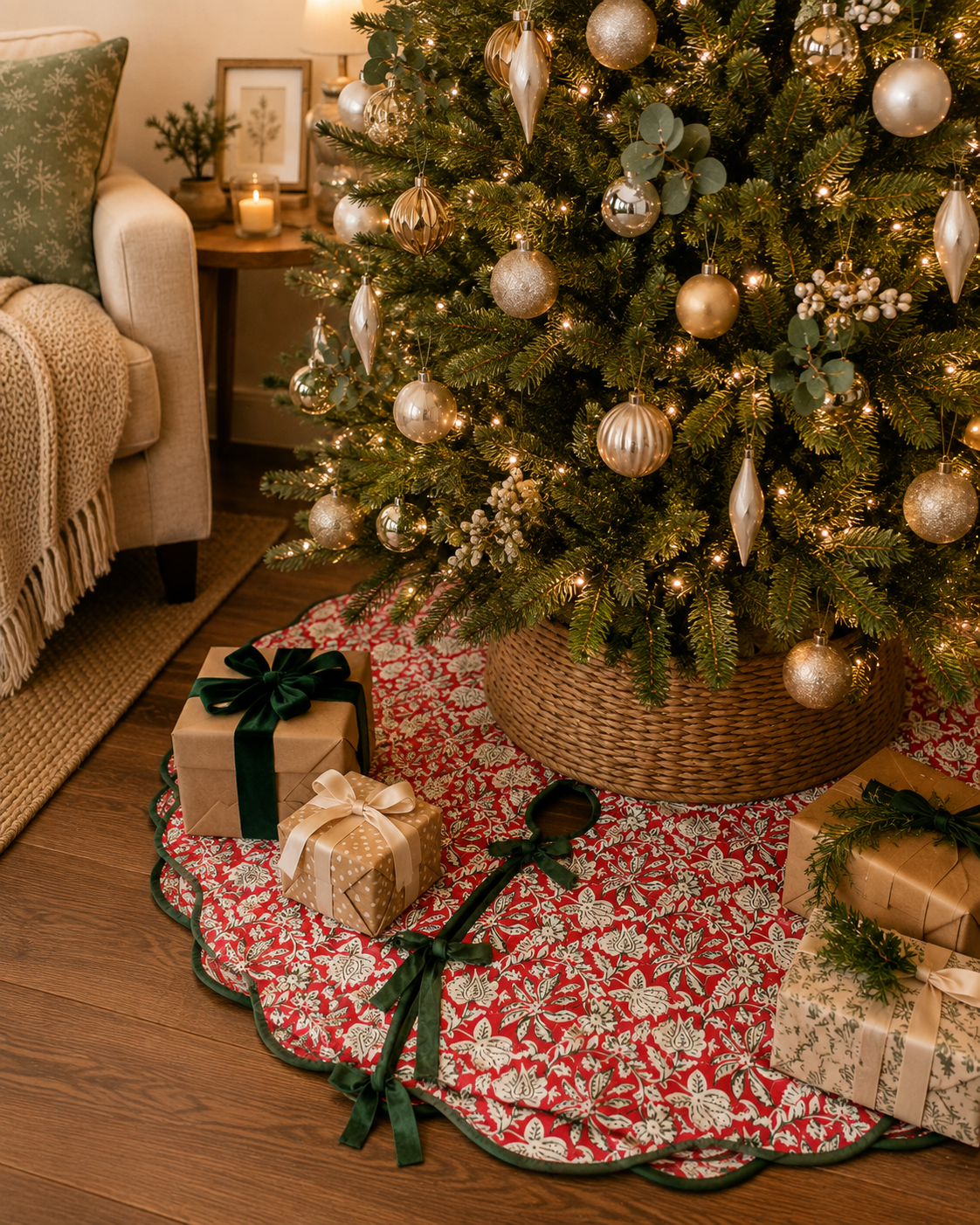 Christmas Block Print Tree Skirt