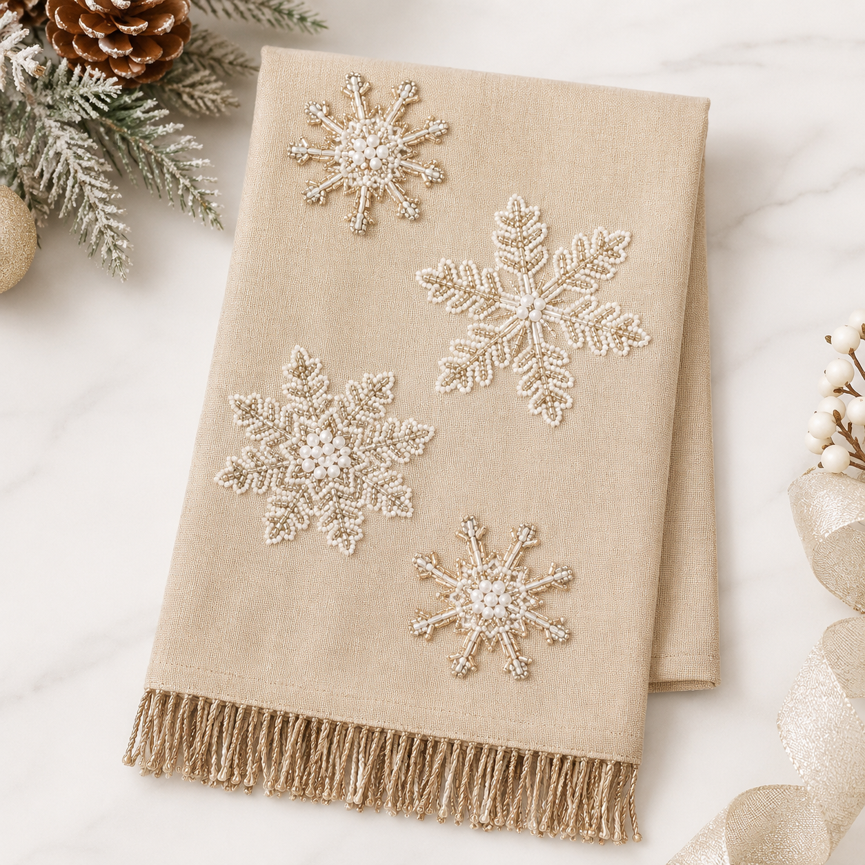 Snowflake Beaded Towel