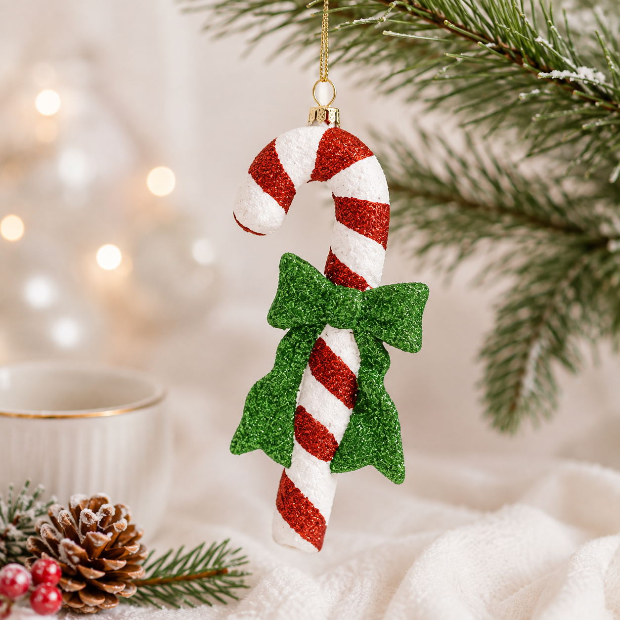 Candy Cane Bow Ornament