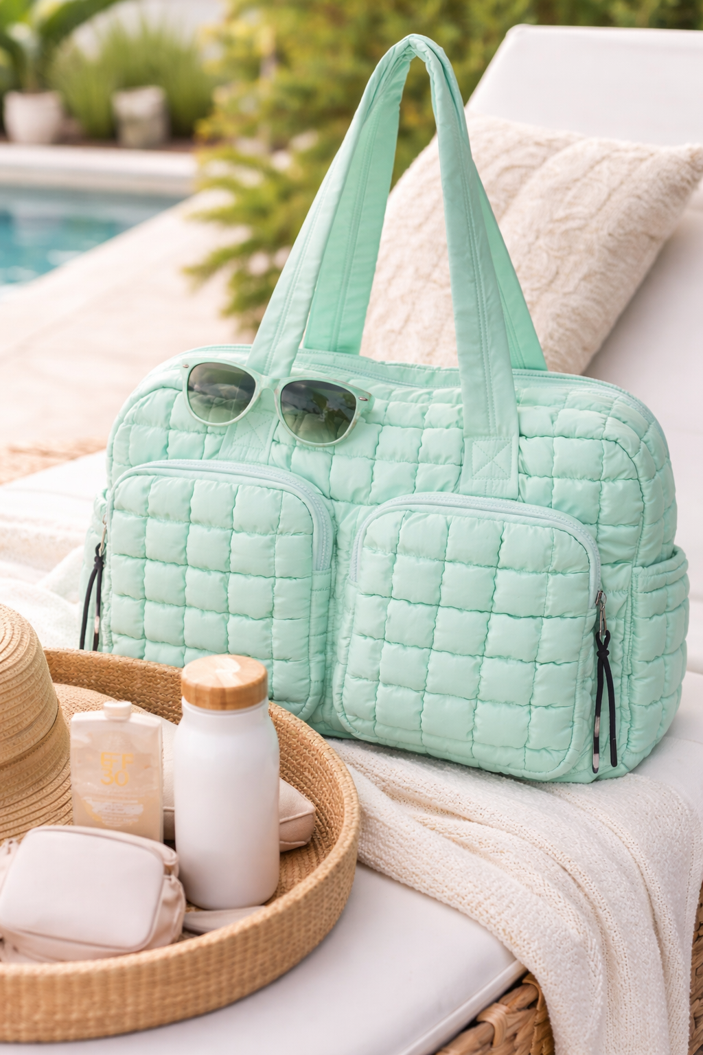 LuLu Mac Quilted Puffer Travel Bag | Mint