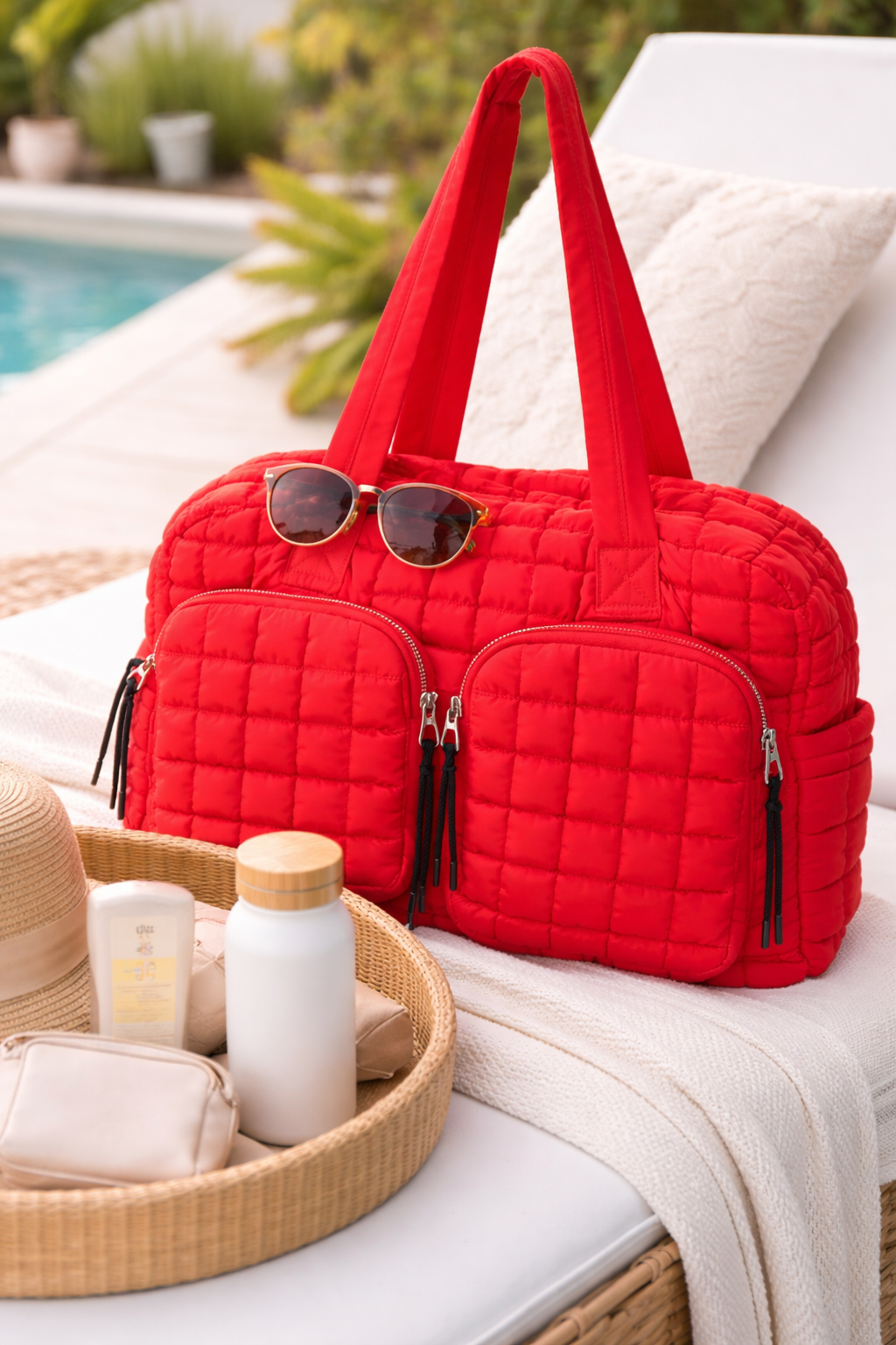 LuLu Mac Quilted Puffer Travel Bag | Red
