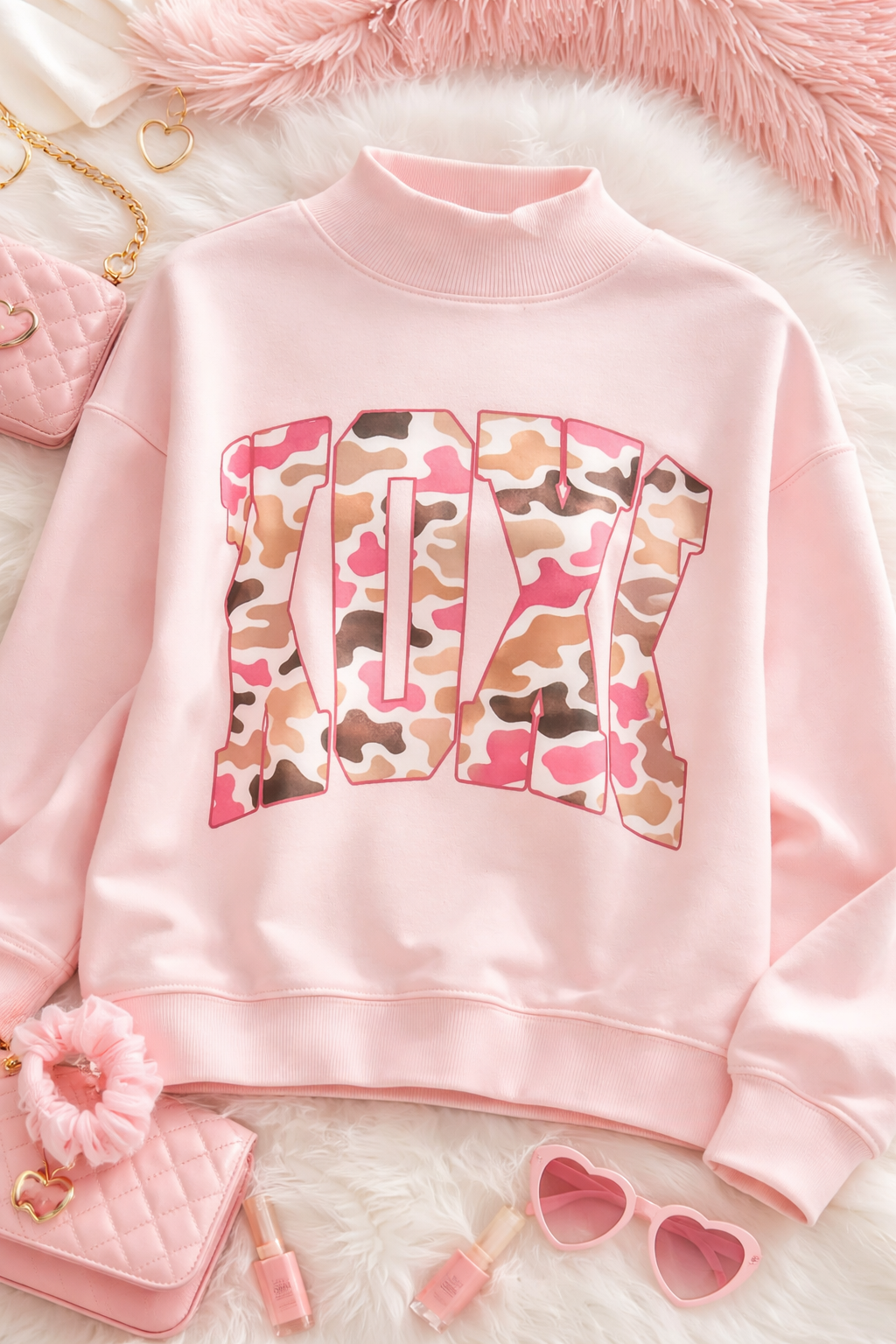 XOXO Mock Neck SweatShirt | Pink