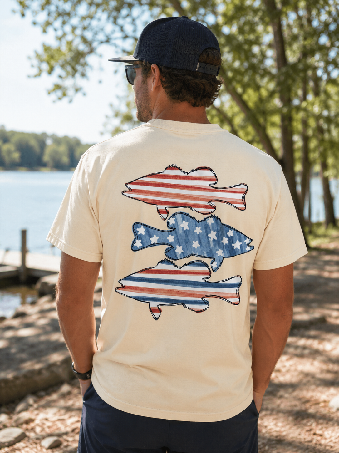 Red, White & Blue Fish Tee