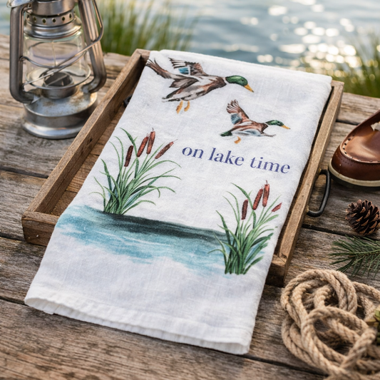 On Lake Time Cotton Hand  Towel | Mud Pie