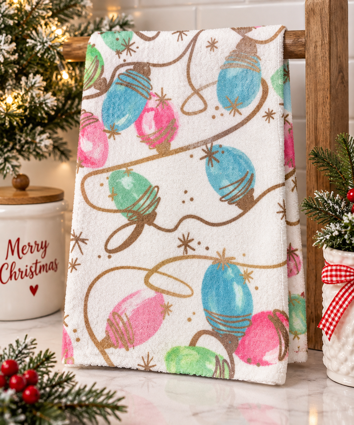 Crazy Christmas Lights Dish Towel