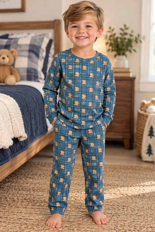 Teddy on Plaid Pajamas