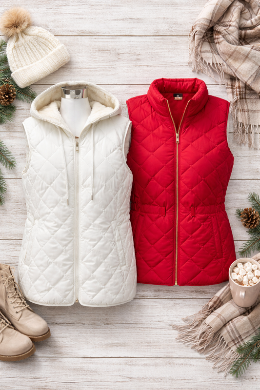 Cloud Nine Puffer Vest | Red & Ivory