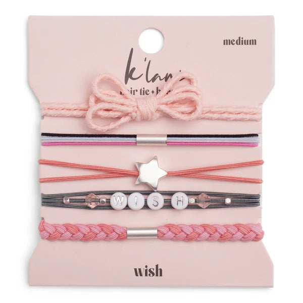 "Wish" Pink Bow and Star Hair Tie Bracelet