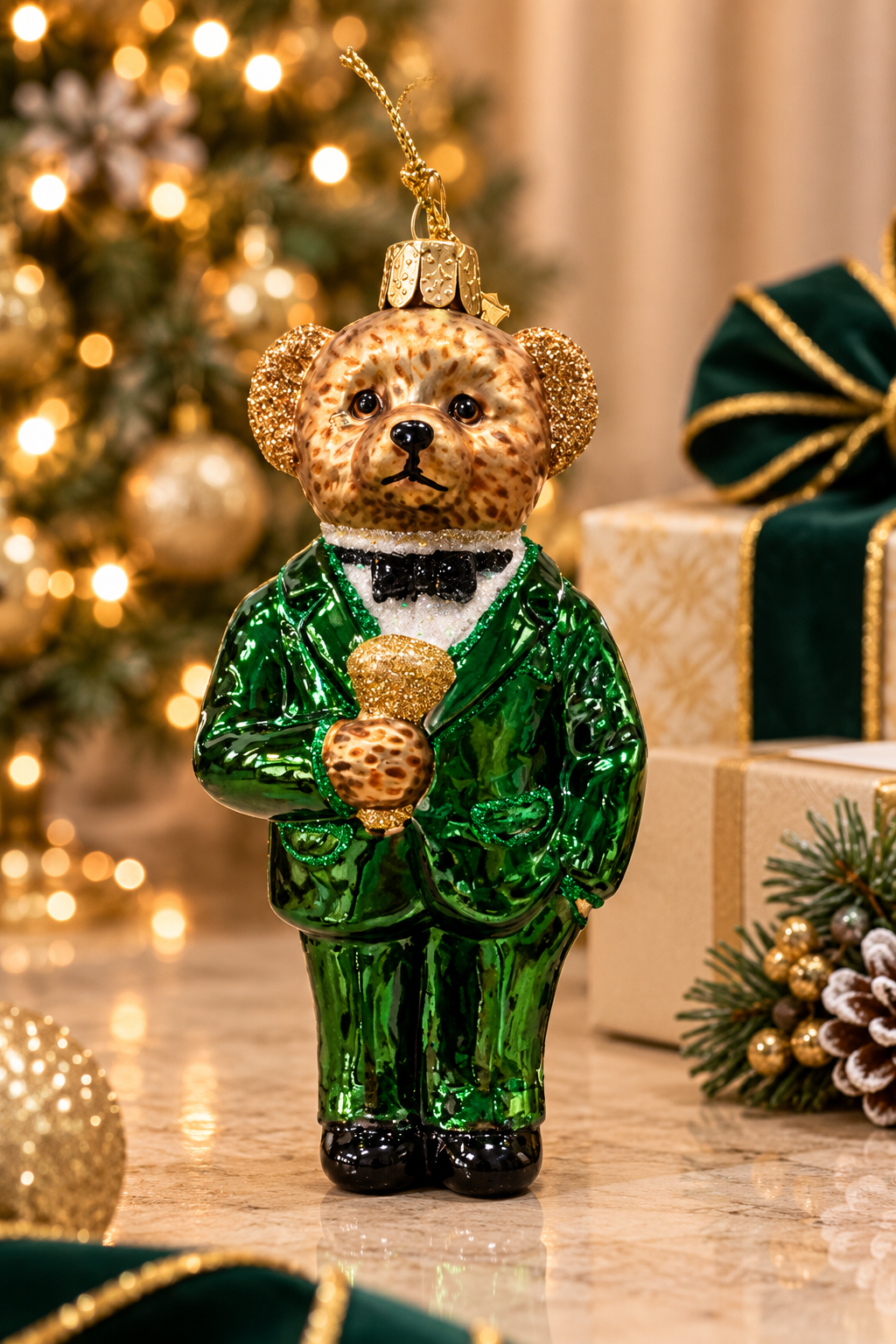 Tuxedo Green Teddy Ornament