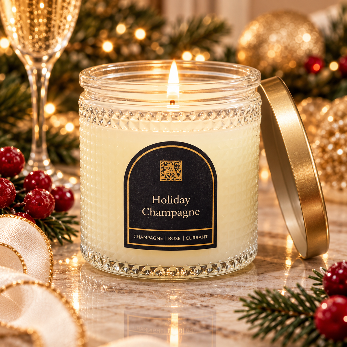 Holiday Champagne | Textured Glass Candle