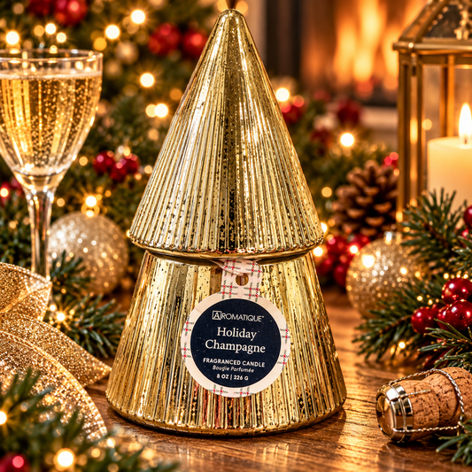 NEW! Holiday Champagne - Plaid Tree Glass Candle