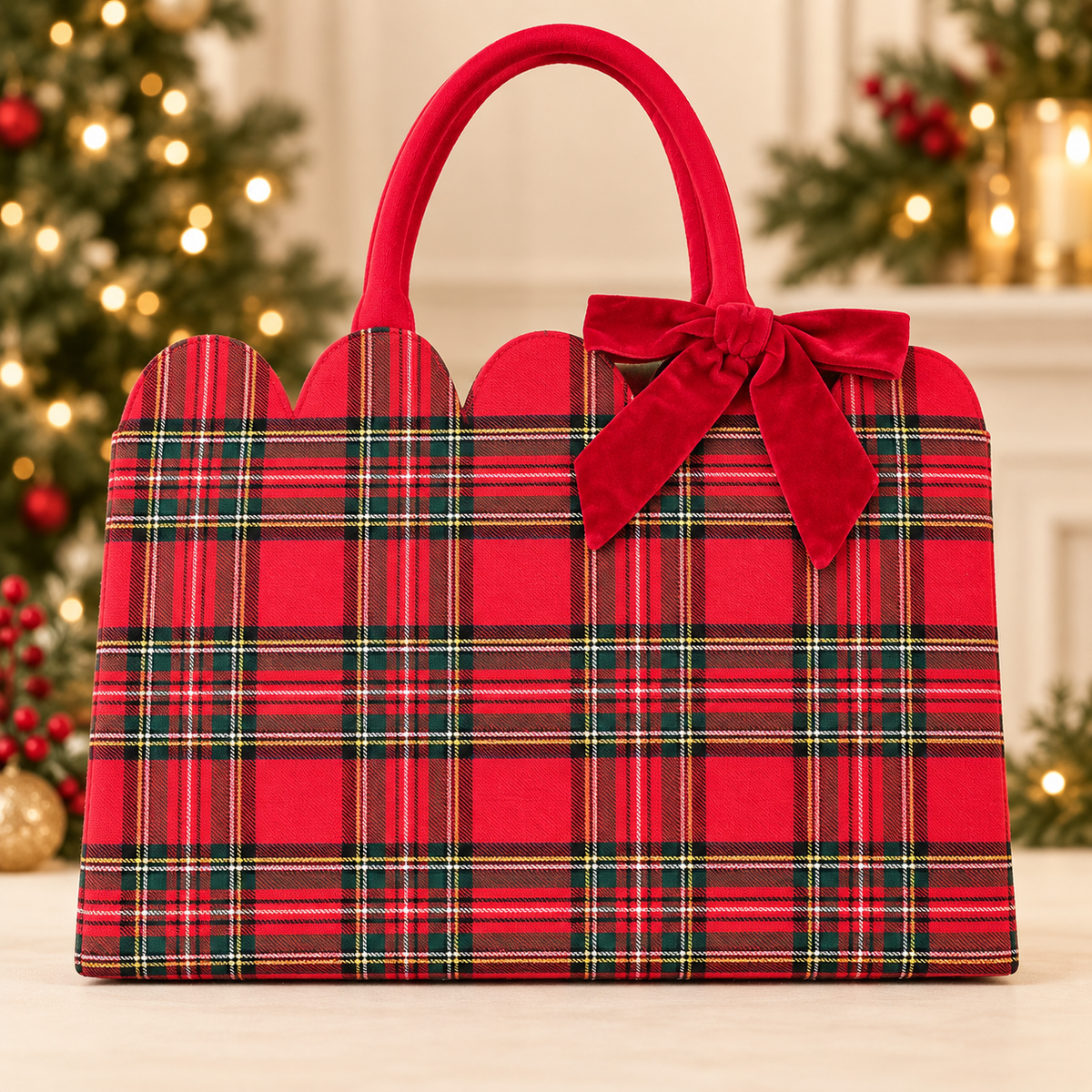 Red Tartan Scallop Tote