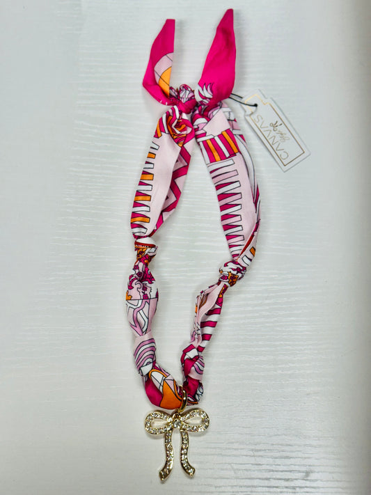 Cassie Pave Scarf Necklace with Bow Charm