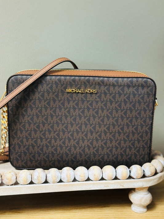 MK Jet Set Large Print Logo Crossbody Bag