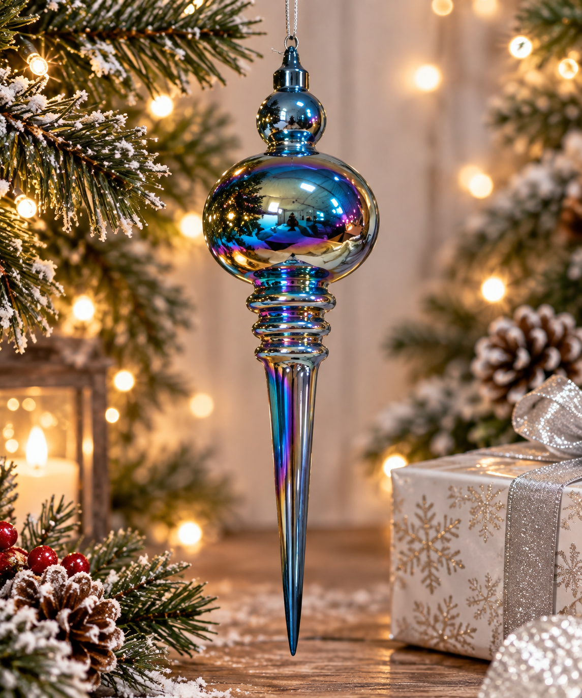 Bluish Grey Elongated Finial Ornament