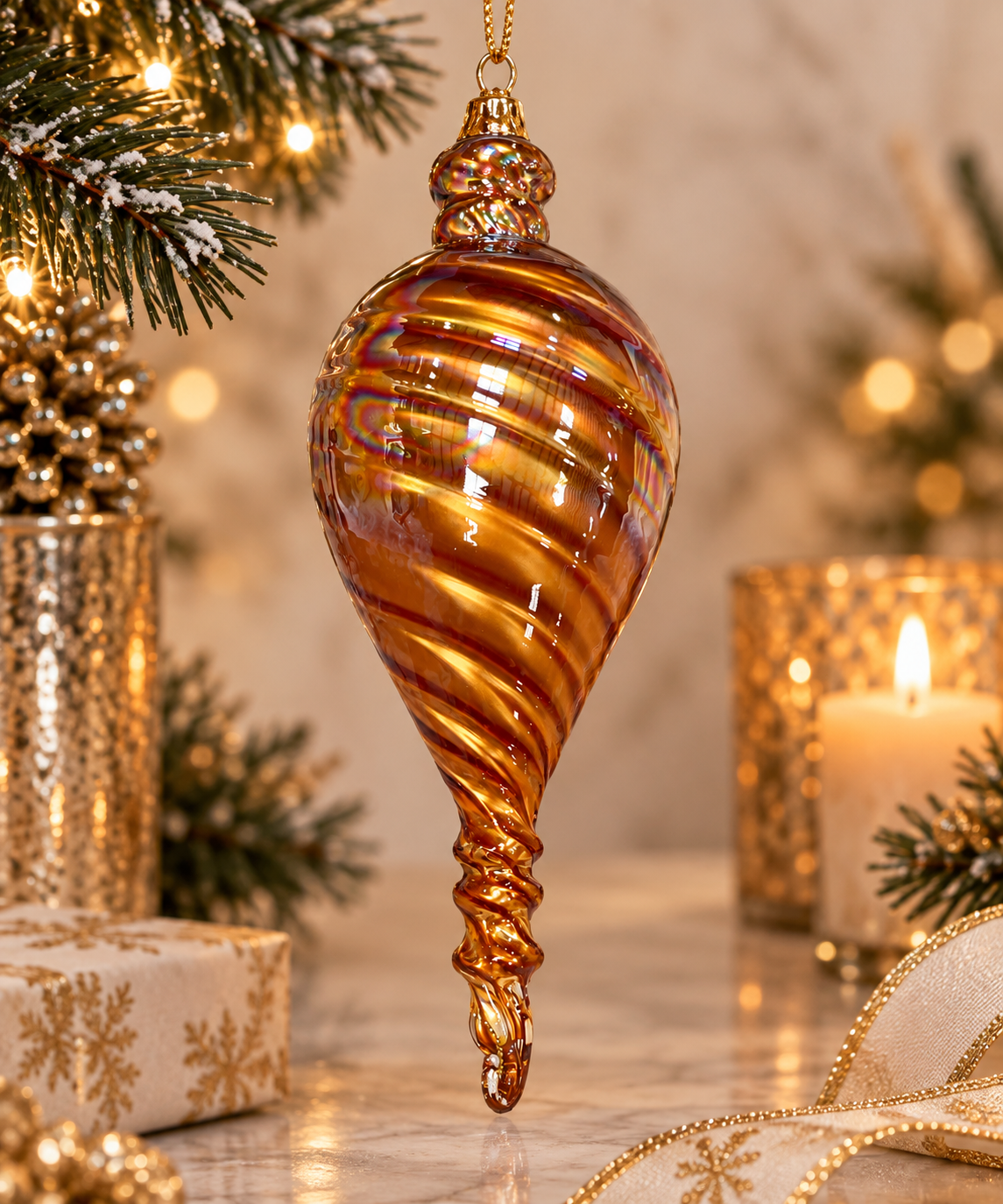 IRIDESCENT BRONZE SWIRL ORNAMENT