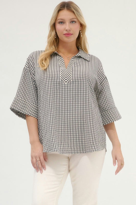 The Uptown Gingham Collared Top ✨