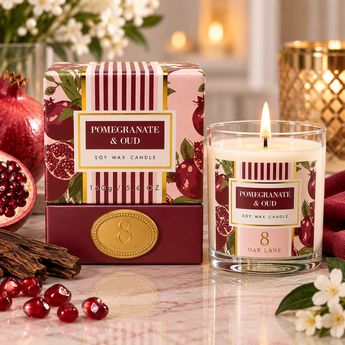 Pomegranate & Oud Soy Wax Candle