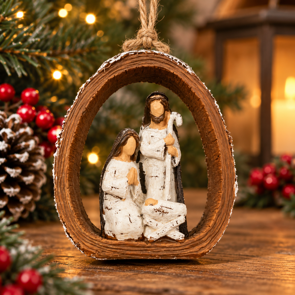 BIRCH BARK RING HOLY FAMILY ORNAMENT