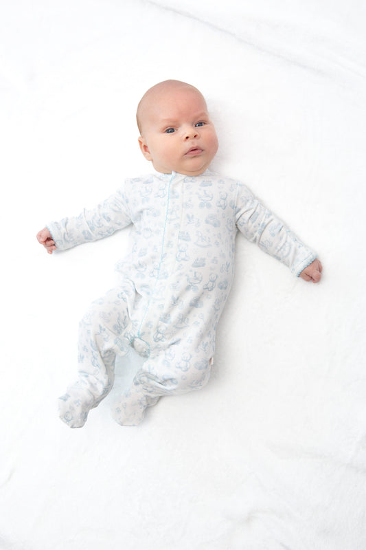 Nursery Toile Snap Romper | Blue | BeiBei