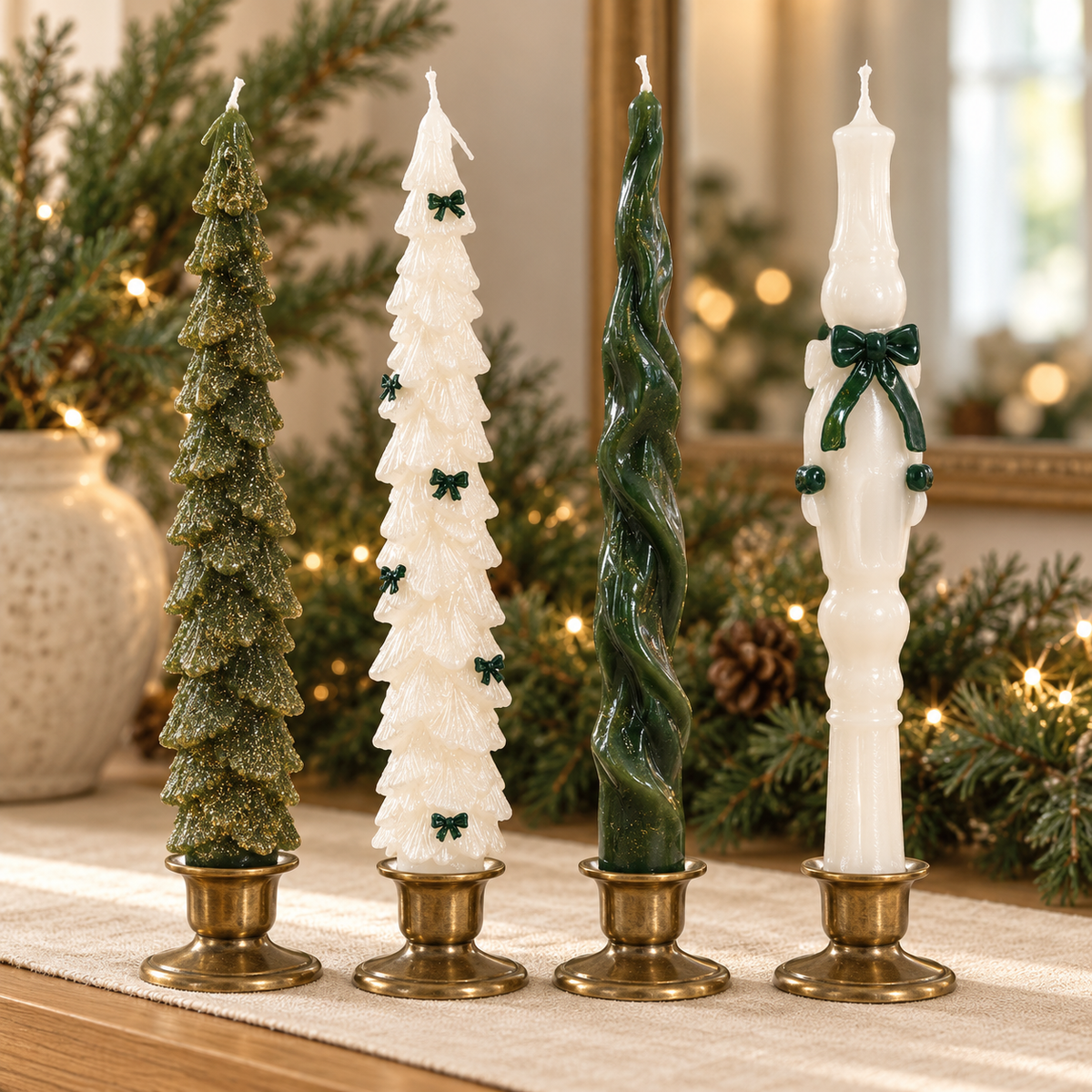 White Christmas Taper Candles