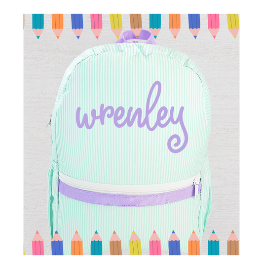 Mermaid Seersucker Medium Backpack | Monogram Me