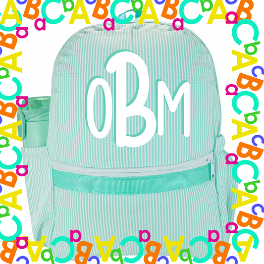 Mint Seersucker Backpack | Monogram me