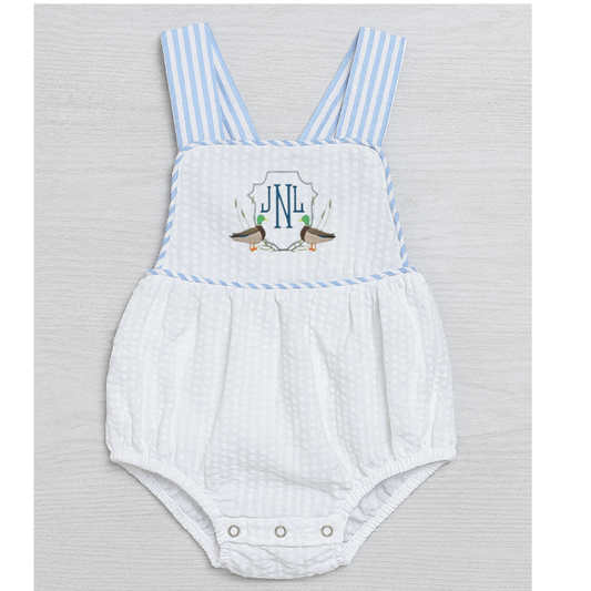 Happy Times Romper | Blue/White| Monogram Me