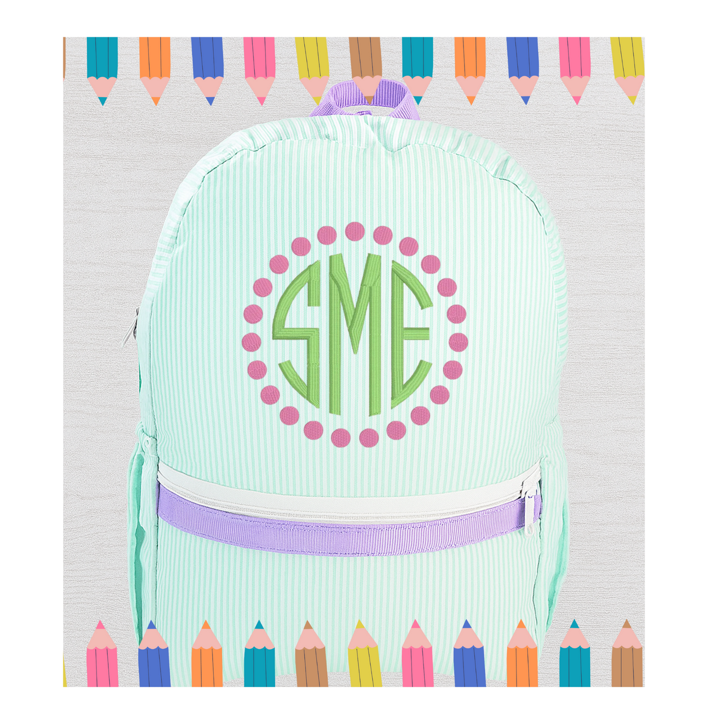 Mermaid Seersucker Medium Backpack | Monogram Me