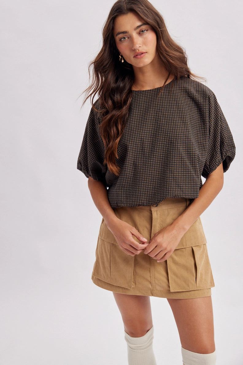 Gingham Puff Sleeve Top