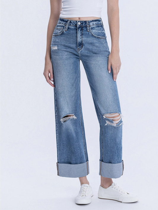 Super High Rise Double Cuff Baggy Wide Leg Jeans | Lovervet