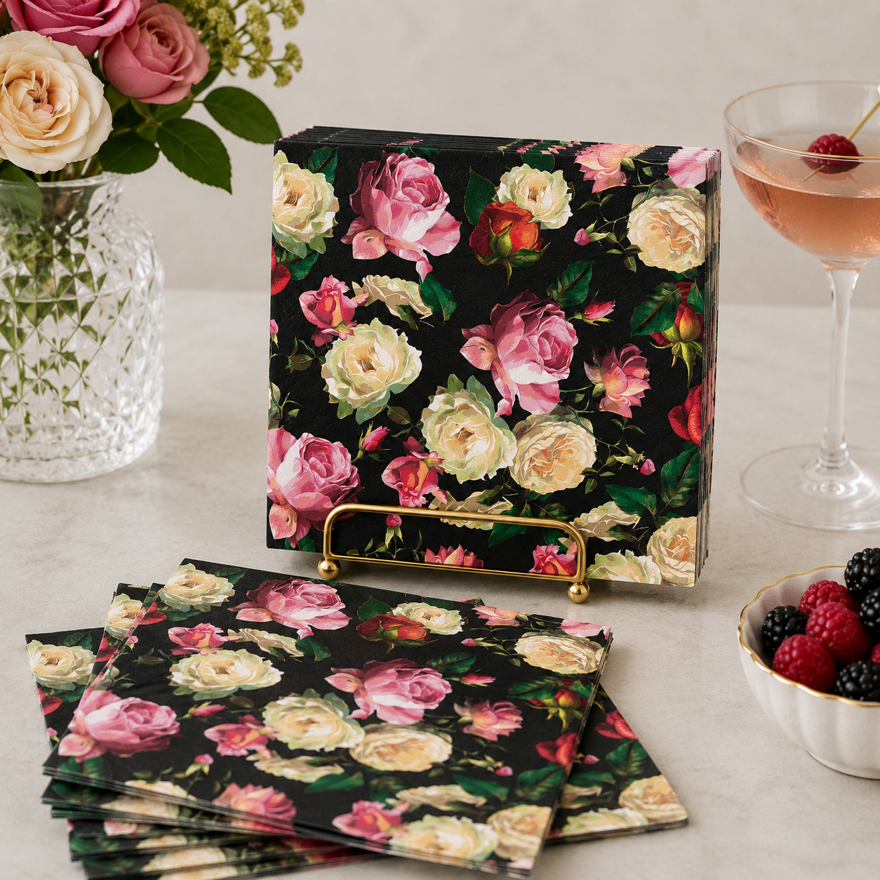 Midnight Rose Cocktail Napkins