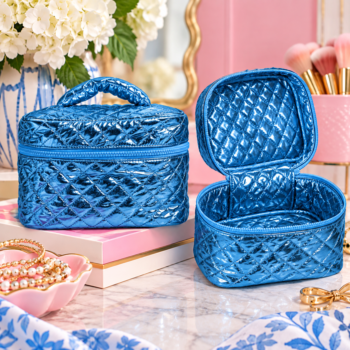 Metallic Navy Cosmetic Travel Case | Living Royal