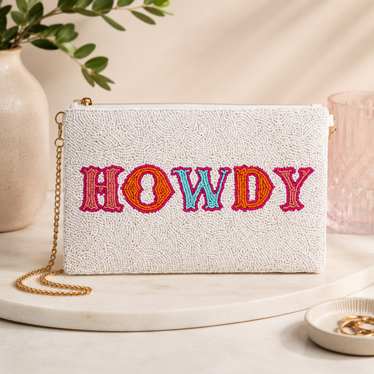 Howdy Beaded Crossbody Clutch