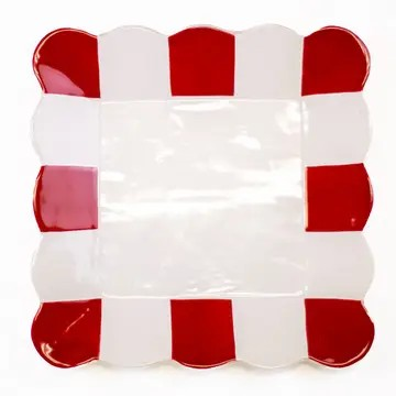 Scalloped Red & White Platter